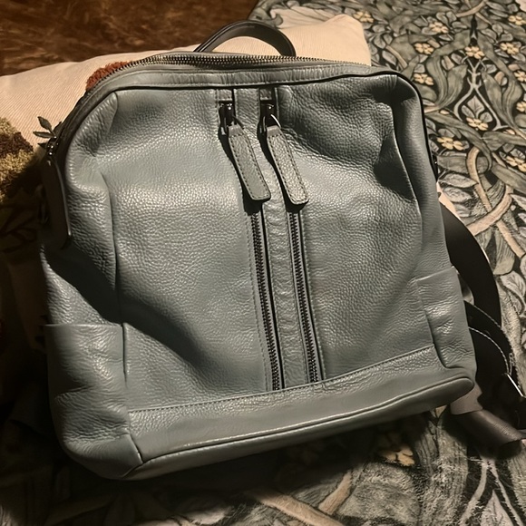 REAL LEATHER light blue purse backpack